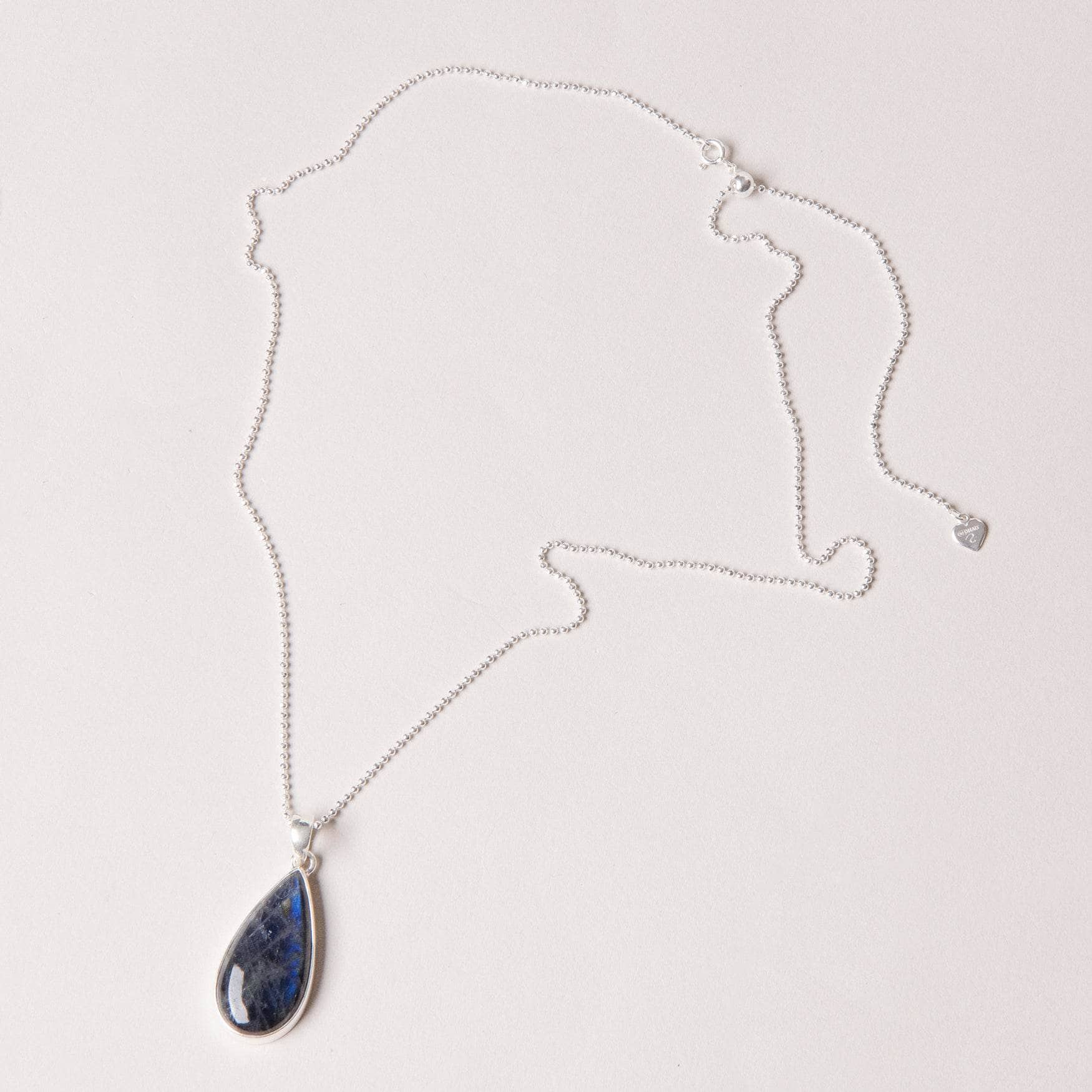 Genuine Labradorite Teardrop Pendant Necklace
