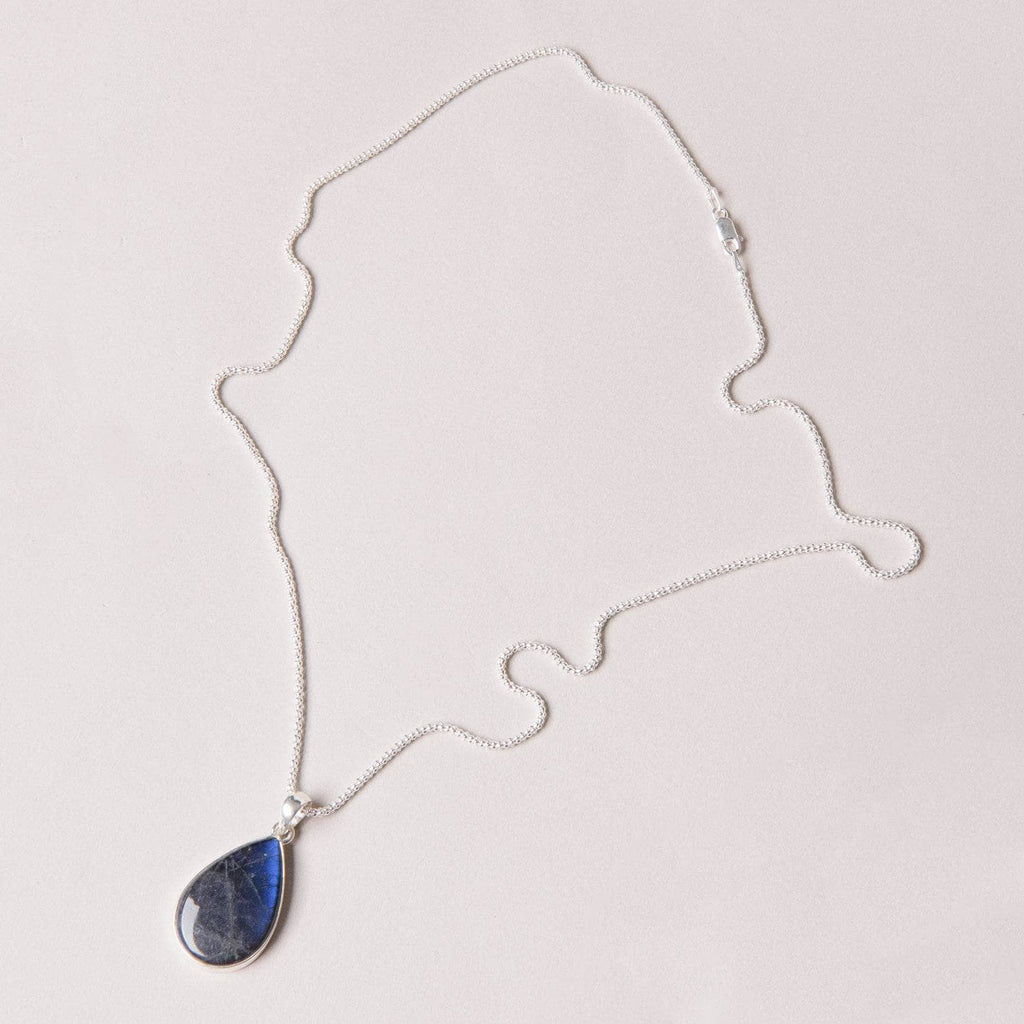 Genuine Labradorite Teardrop Pendant Necklace