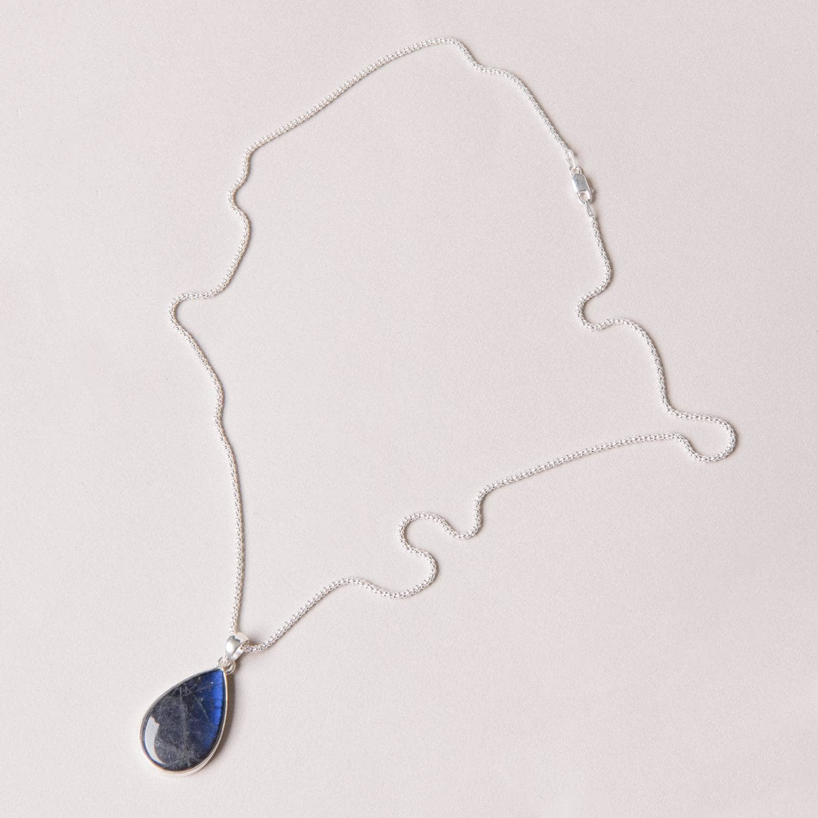 Genuine Labradorite Teardrop Pendant Necklace