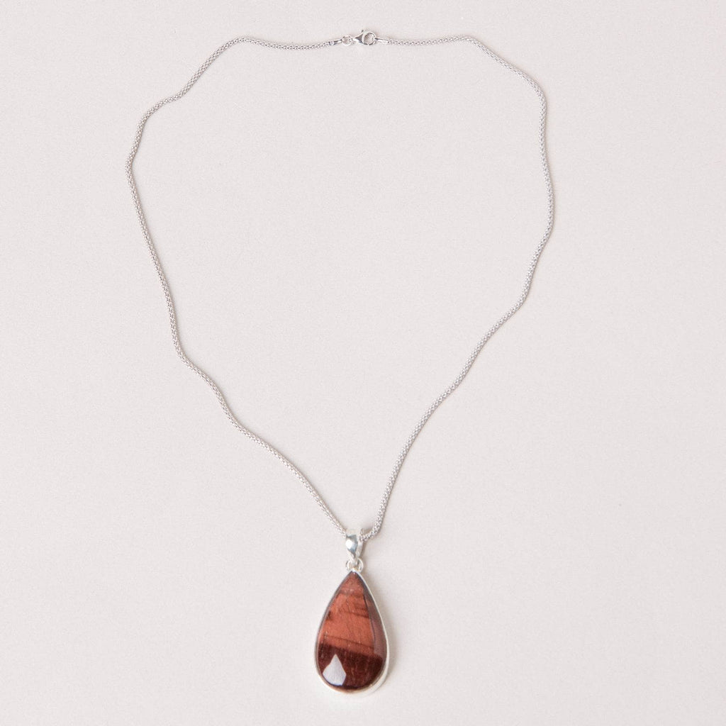 Red Tiger Eye Teardrop Pendant Necklace