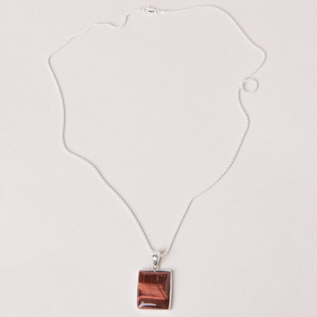 Red Tiger Eye Square Pendant Necklace