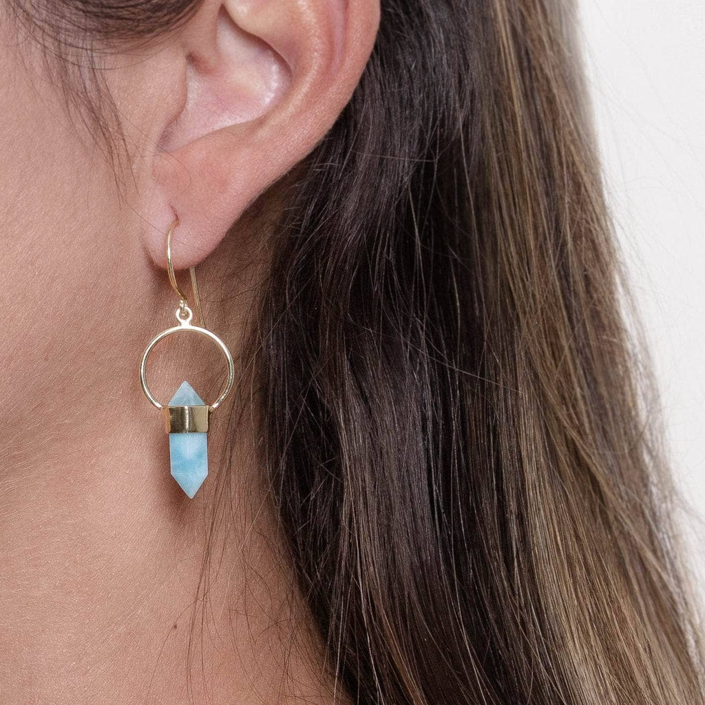 Rare Genuine Larimar Crystal Point Earrings