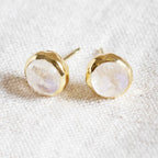 Rainbow Moonstone Silver or Gold Stud Earring