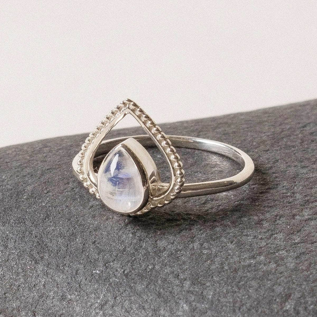 Rainbow Moonstone Silver Heart Ring - Size 5