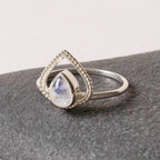 Rainbow Moonstone Silver Heart Ring - Size 5