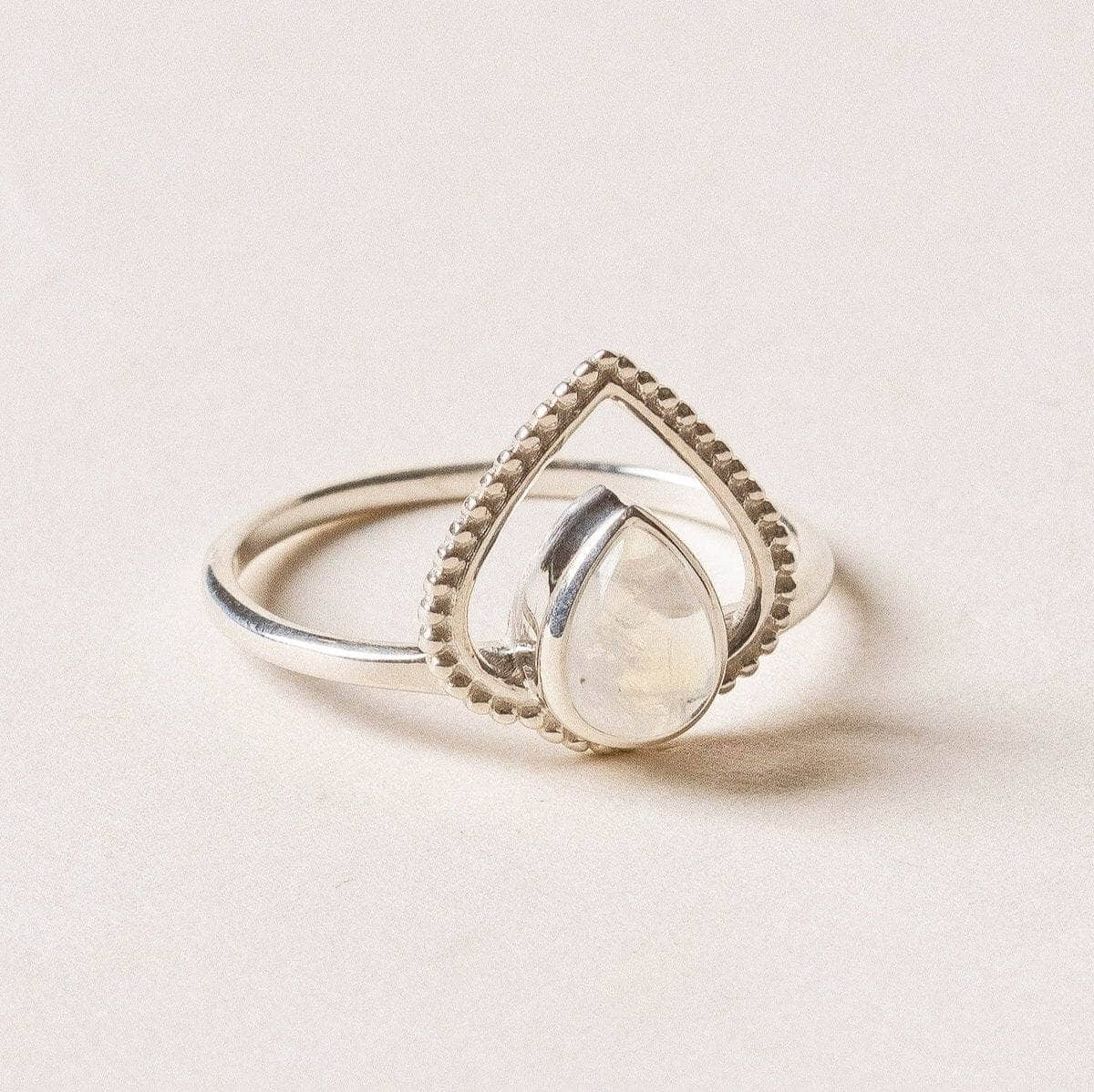 Rainbow Moonstone Silver Heart Ring - Size 5