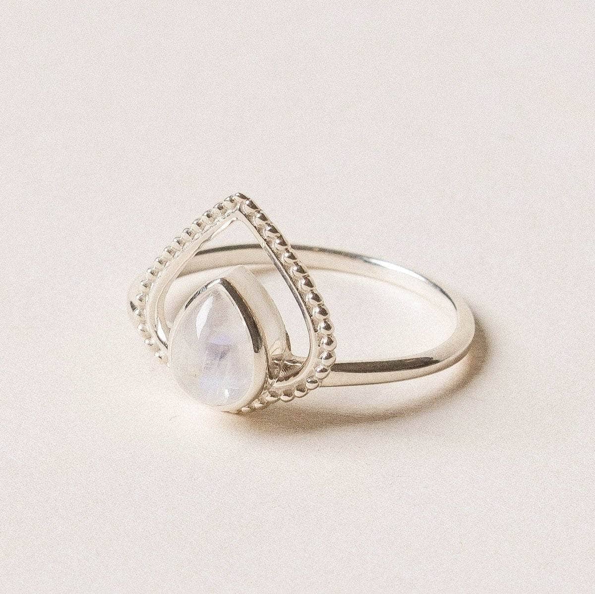 Rainbow Moonstone Silver Heart Ring - Size 5