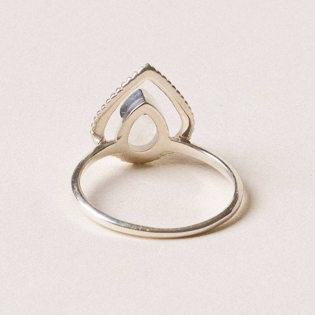 Rainbow Moonstone Silver Heart Ring - Size 5