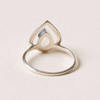 Rainbow Moonstone Silver Heart Ring - Size 5