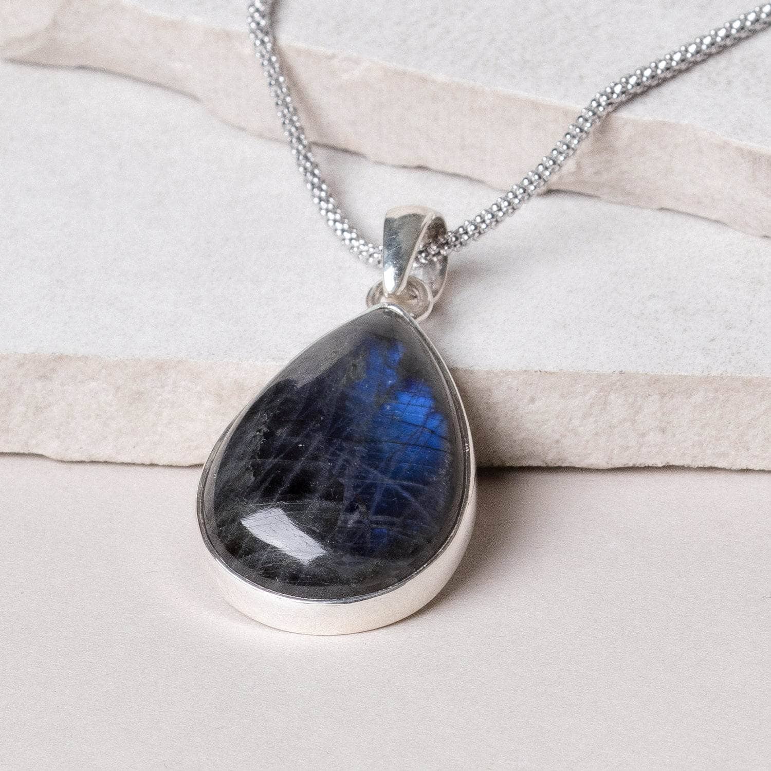 Genuine Labradorite Teardrop Pendant Necklace