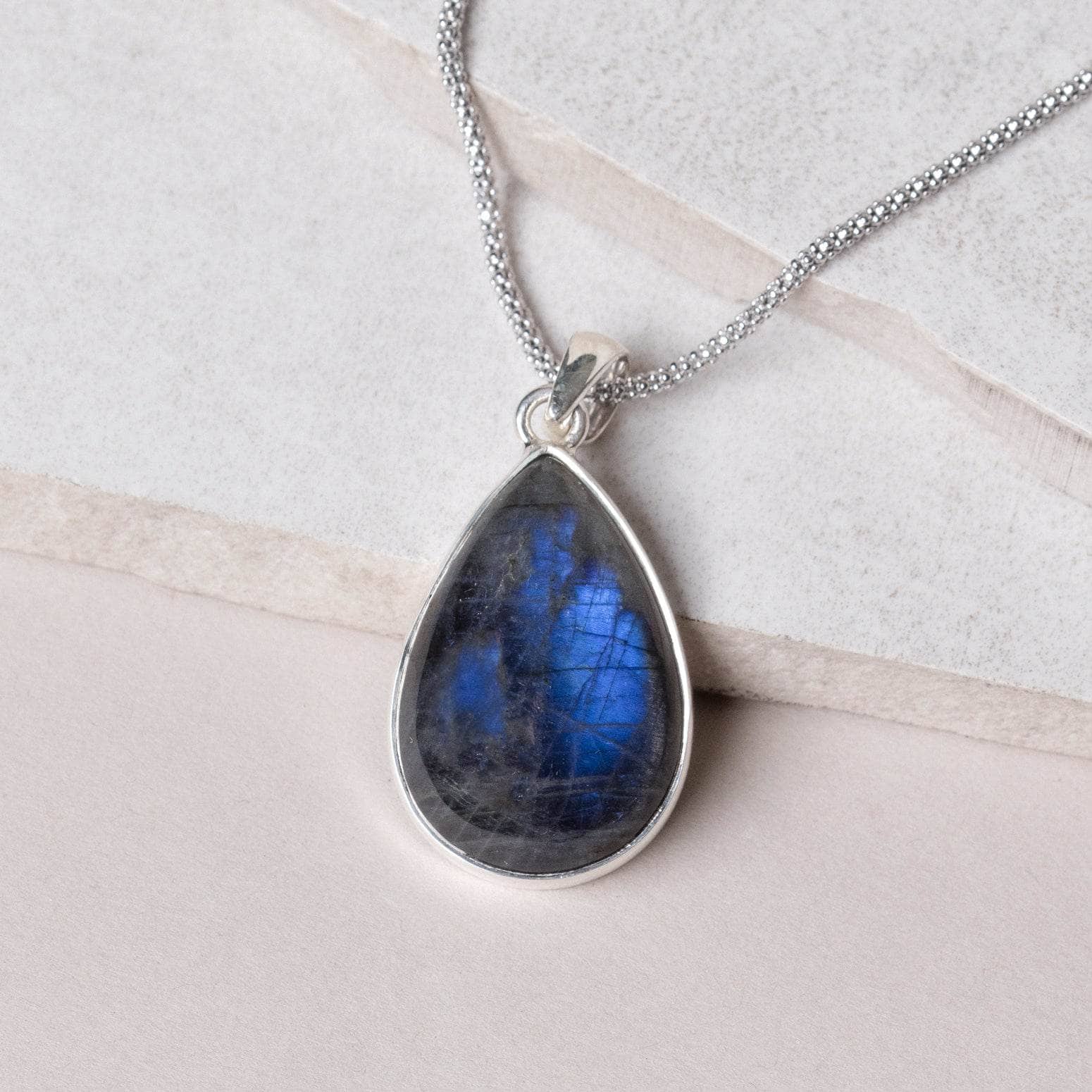 Genuine Labradorite Teardrop Pendant Necklace