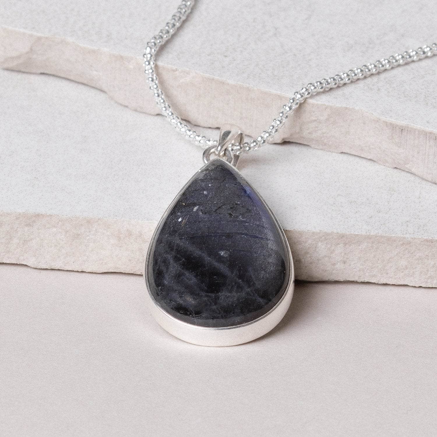 Genuine Labradorite Teardrop Pendant Necklace