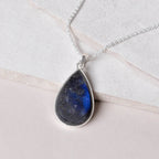 Genuine Labradorite Teardrop Pendant Necklace