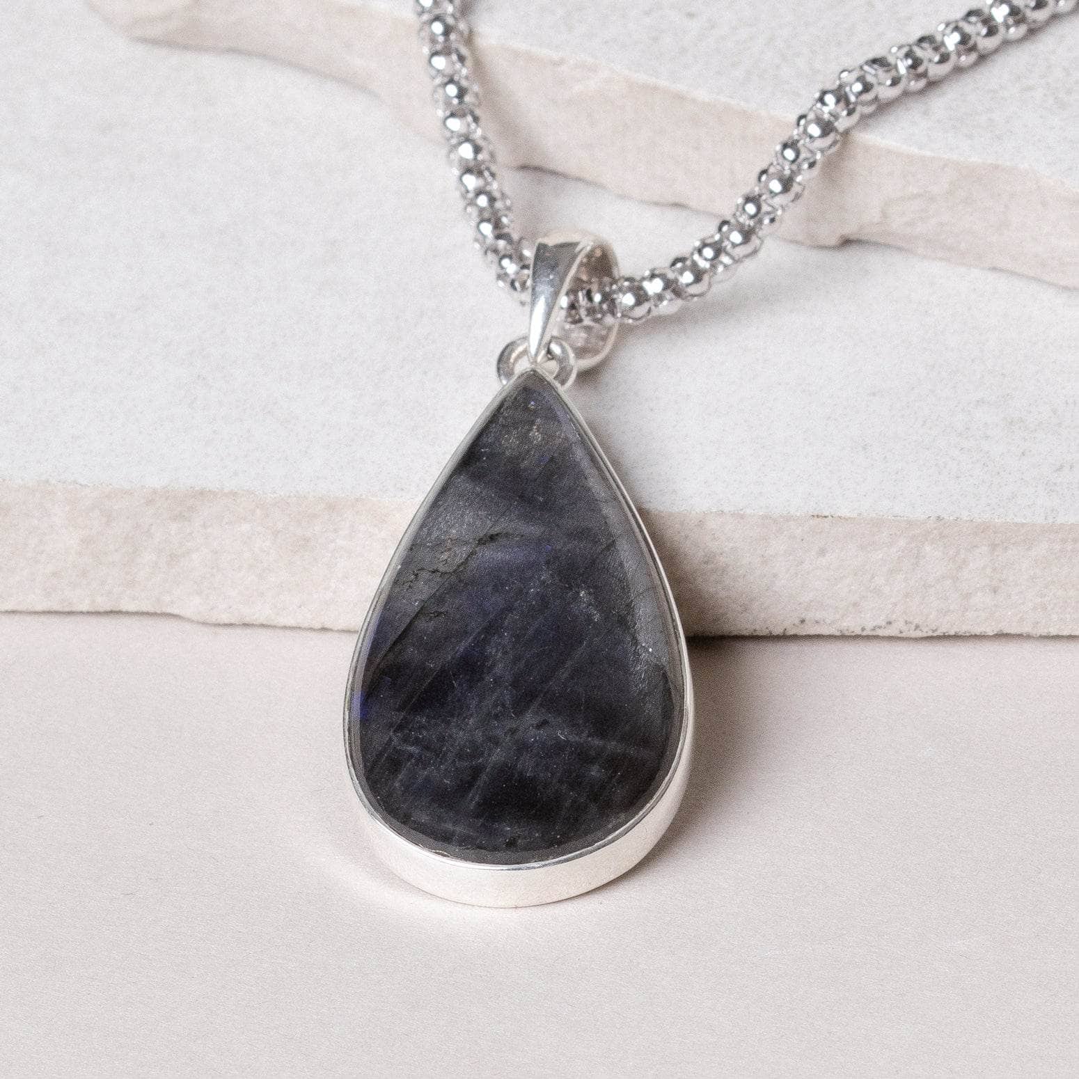 Genuine Labradorite Teardrop Pendant Necklace