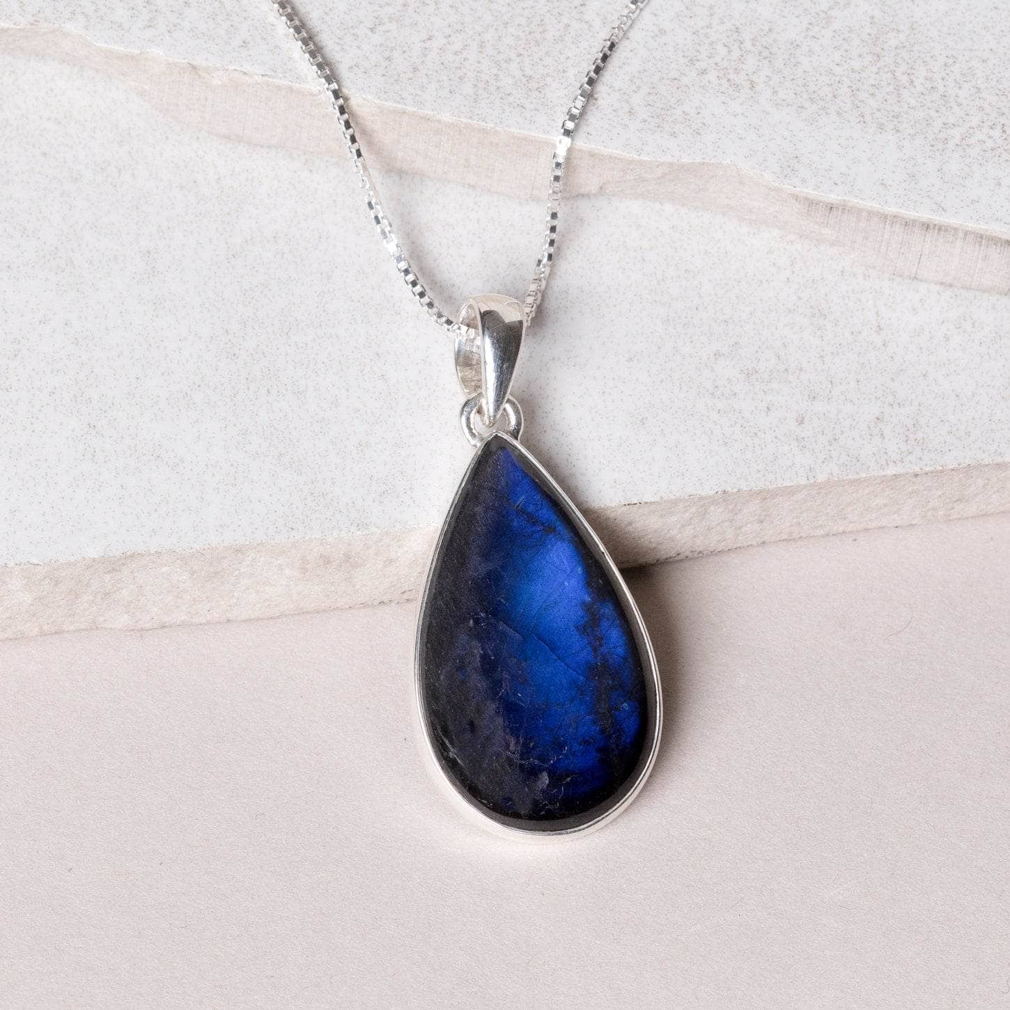Genuine Labradorite Teardrop Pendant Necklace