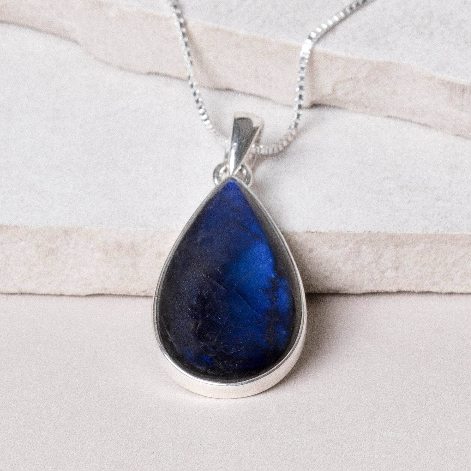 Genuine Labradorite Teardrop Pendant Necklace