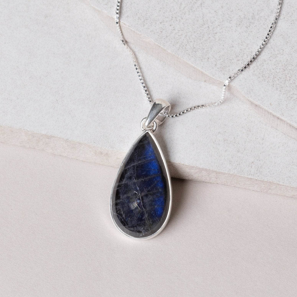 Genuine Labradorite Teardrop Pendant Necklace