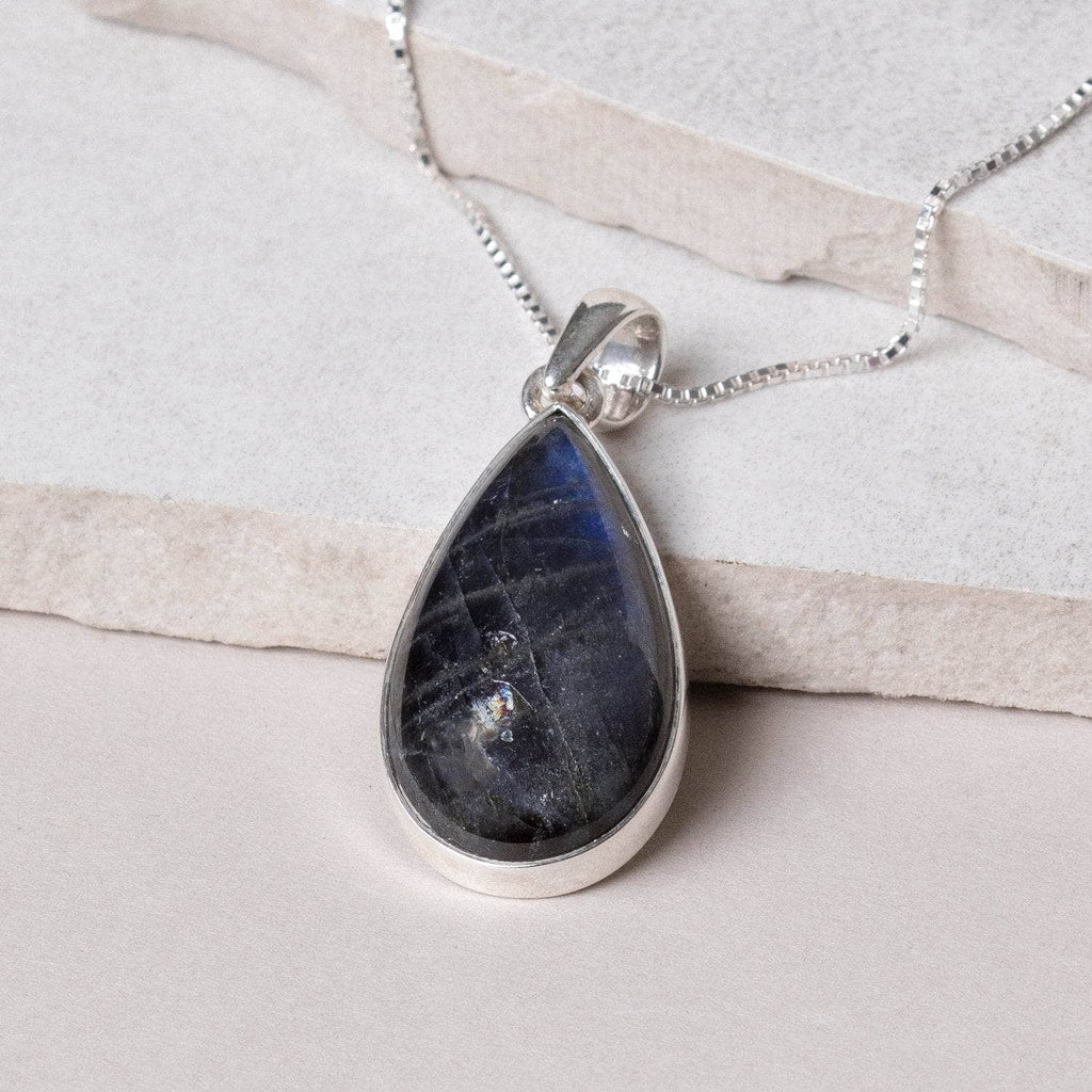 Genuine Labradorite Teardrop Pendant Necklace