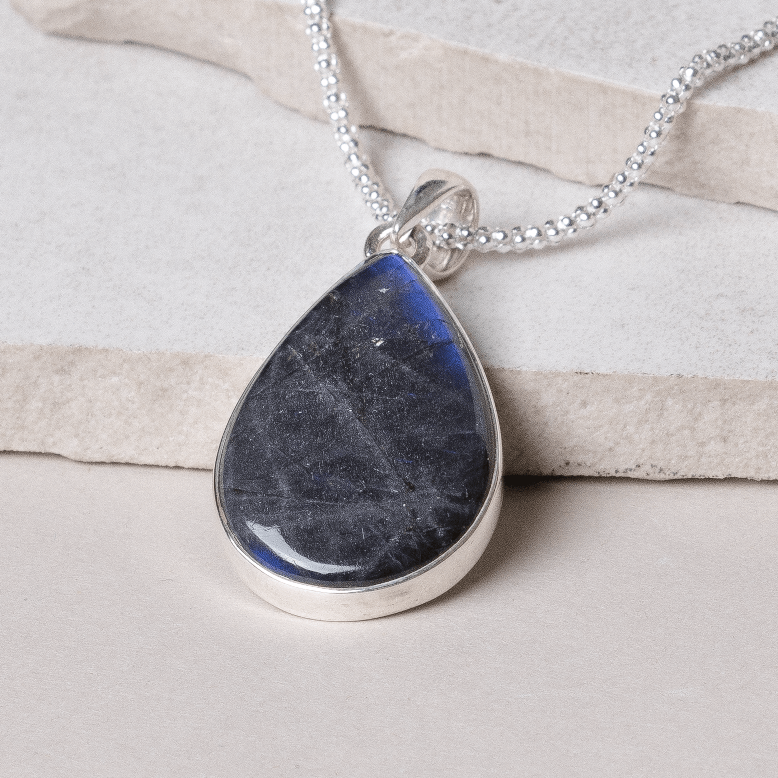 Genuine Labradorite Teardrop Pendant Necklace
