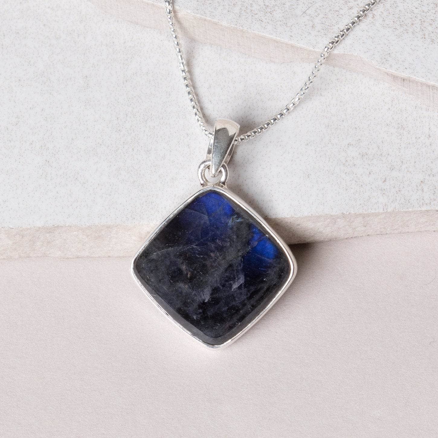 Labradorite Diamond Pendant Necklace - 1 of a Kind