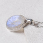 Rainbow Moonstone Oval Pendant Necklace