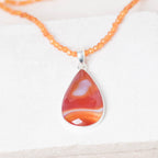 Carnelian Banded Agate Teardrop Pendant Necklace