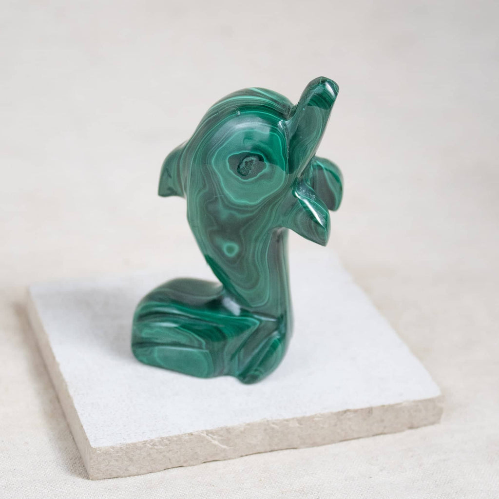 Malachite Dolphin - Hand Carved - 1 of a Kind