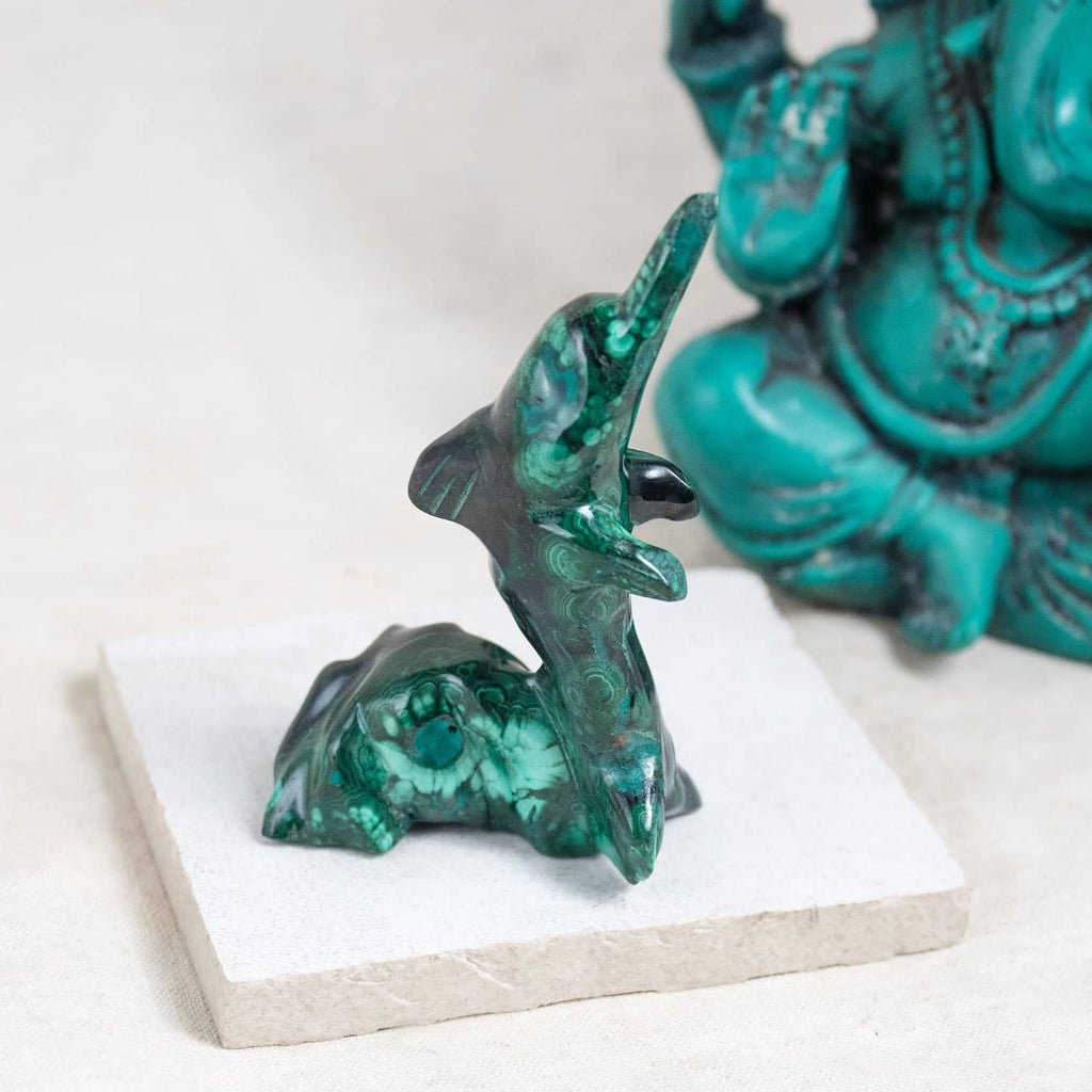 Malachite Dolphin - Hand Carved - 1 of a Kind
