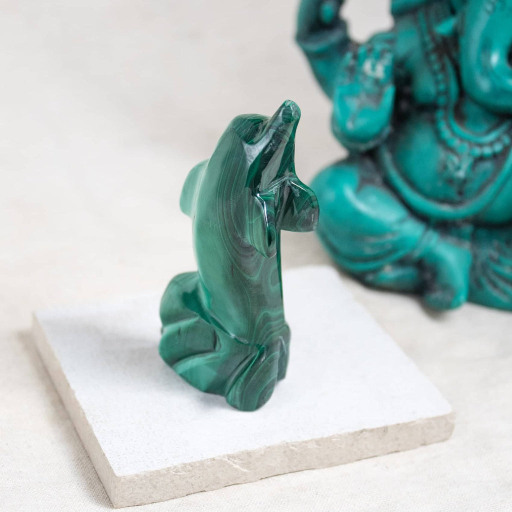 Malachite Dolphin - Hand Carved - 1 of a Kind