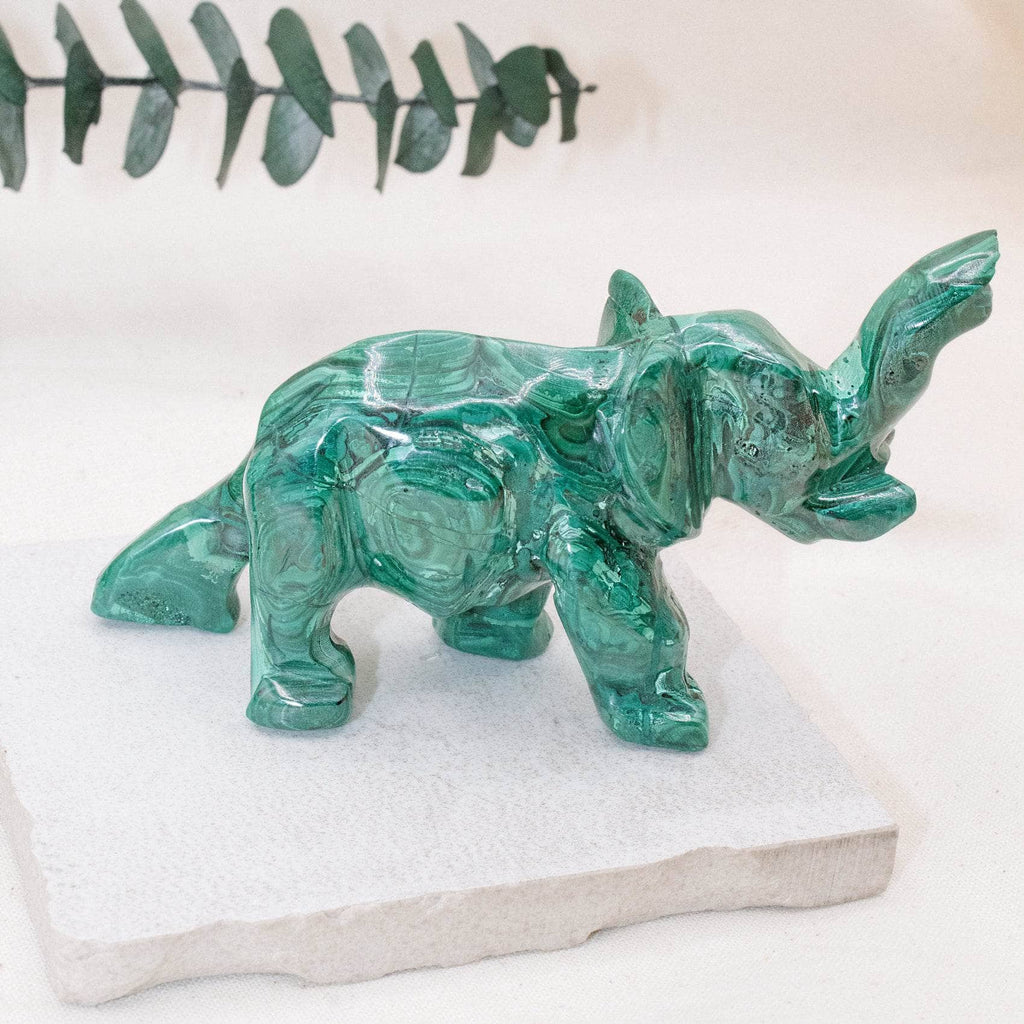 Genuine Malachite Elephants - Hand Carved - 1 of a Kind