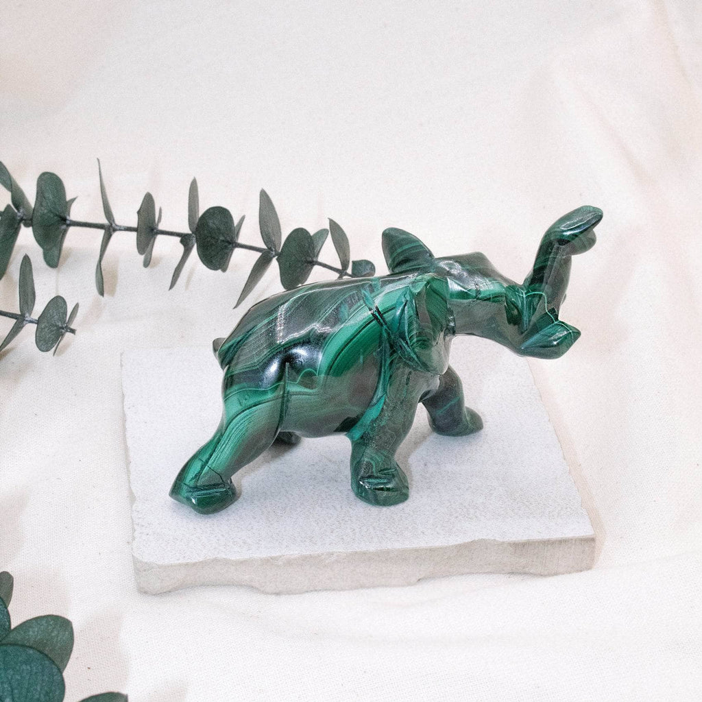 Genuine Malachite Elephants - Hand Carved - 1 of a Kind