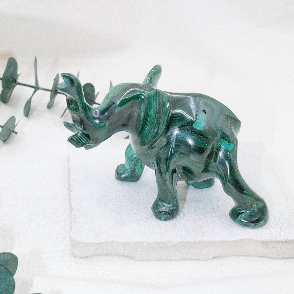 Genuine Malachite Elephants - Hand Carved - 1 of a Kind