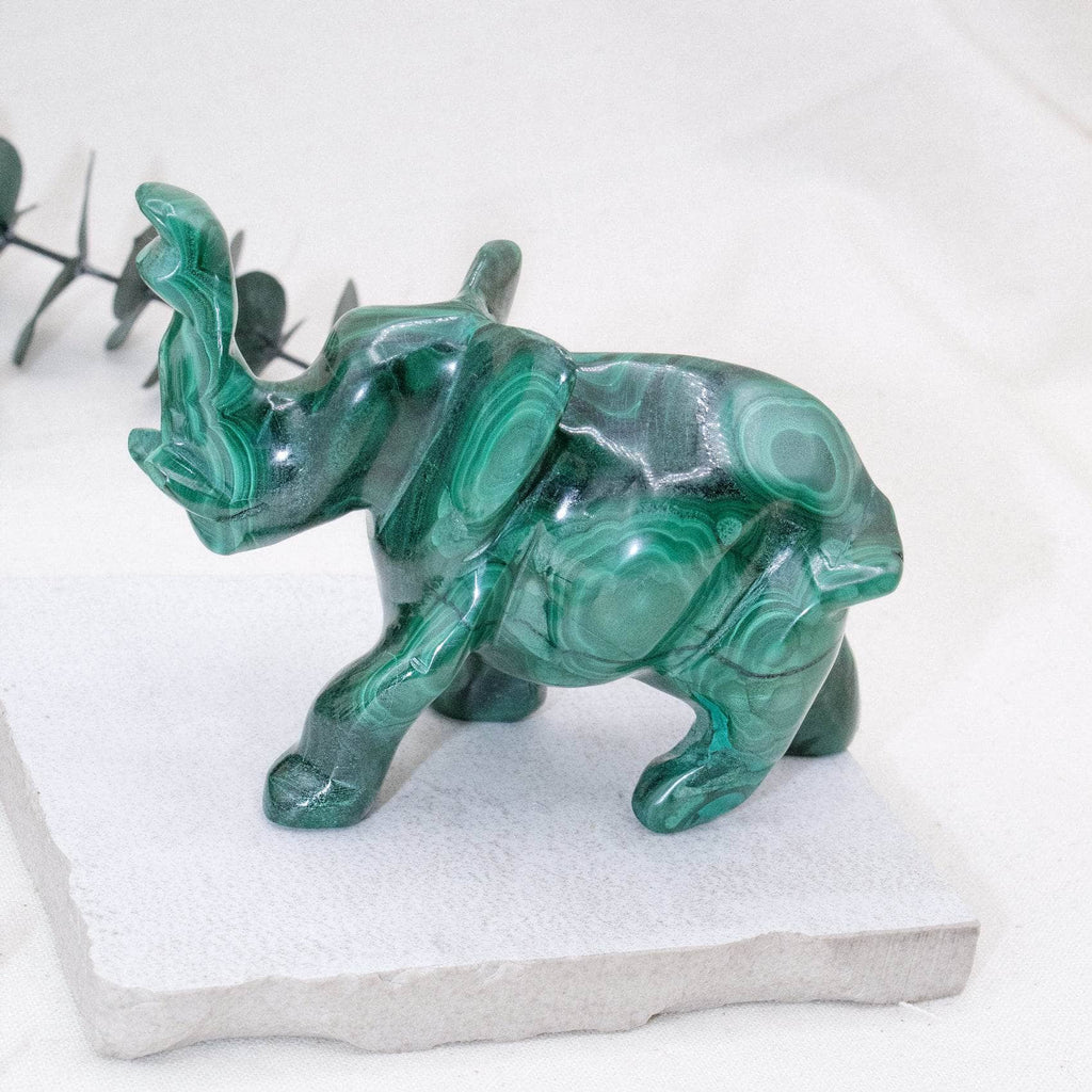 Genuine Malachite Elephants - Hand Carved - 1 of a Kind