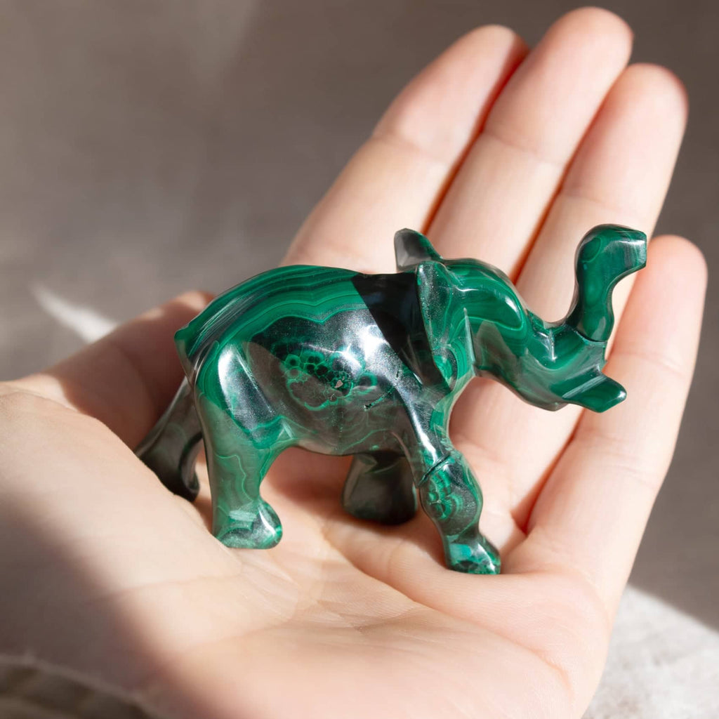 Genuine Malachite Elephants - Hand Carved - 1 of a Kind
