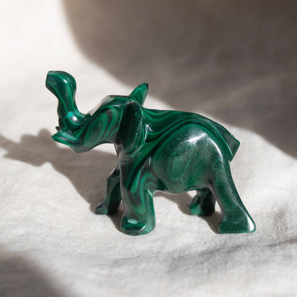 Genuine Malachite Elephants - Hand Carved - 1 of a Kind