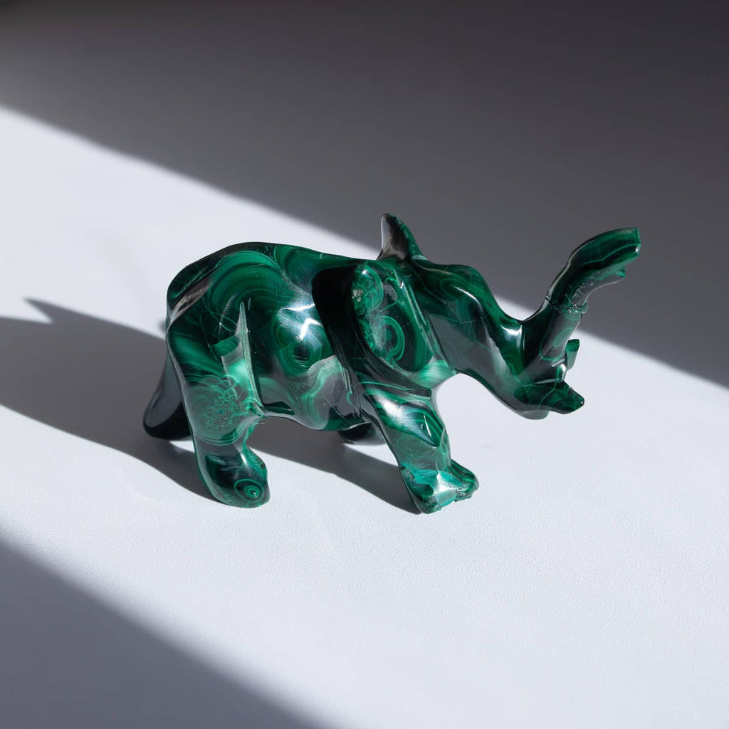 Genuine Malachite Elephants - Hand Carved - 1 of a Kind