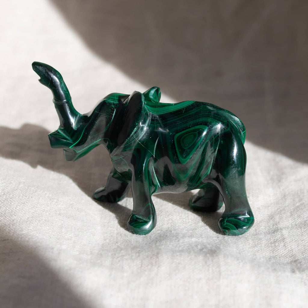 Genuine Malachite Elephants - Hand Carved - 1 of a Kind