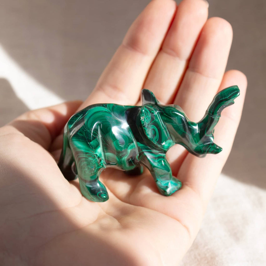 Genuine Malachite Elephants - Hand Carved - 1 of a Kind