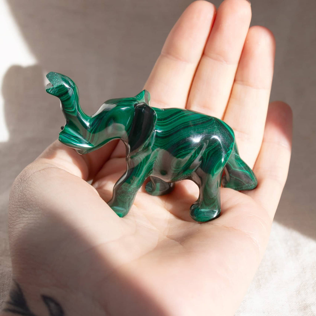 Genuine Malachite Elephants - Hand Carved - 1 of a Kind