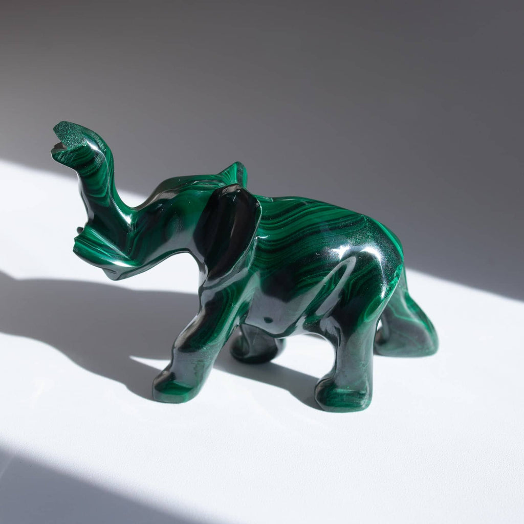 Genuine Malachite Elephants - Hand Carved - 1 of a Kind