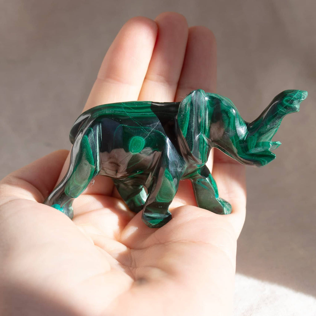 Genuine Malachite Elephants - Hand Carved - 1 of a Kind