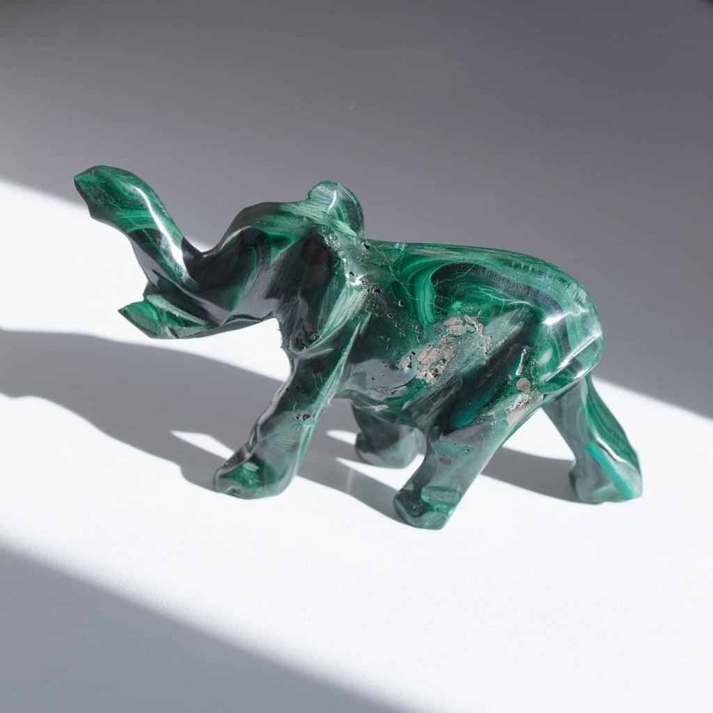 Genuine Malachite Elephants - Hand Carved - 1 of a Kind
