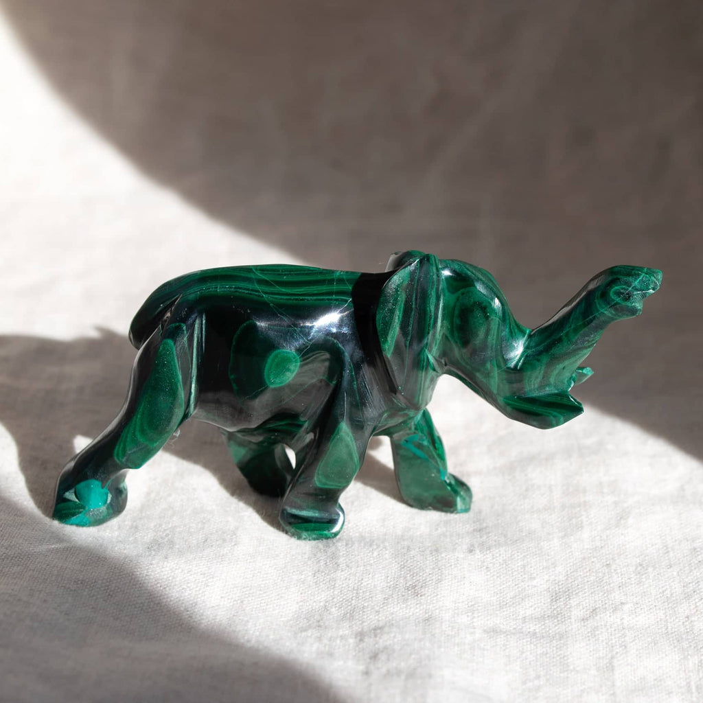 Genuine Malachite Elephants - Hand Carved - 1 of a Kind