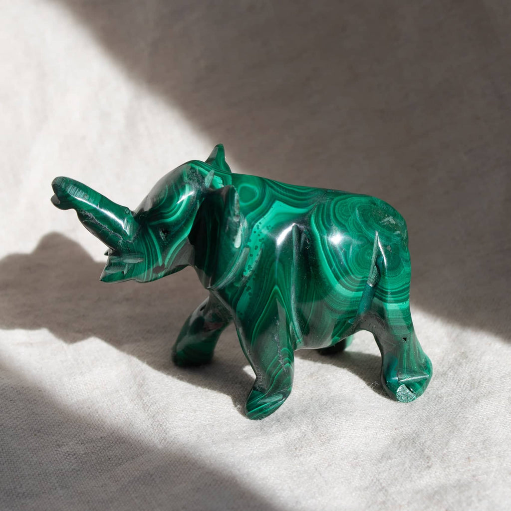 Genuine Malachite Elephants - Hand Carved - 1 of a Kind
