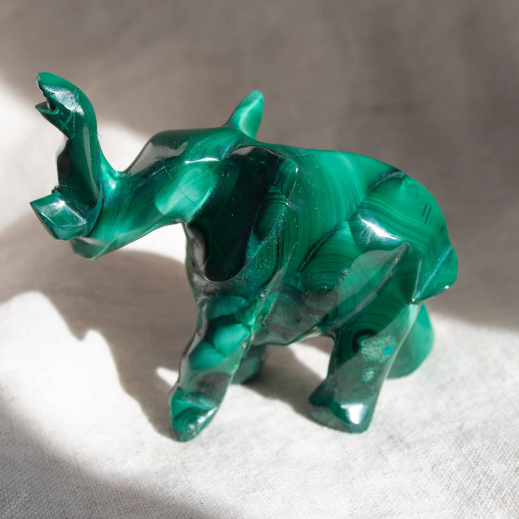 Genuine Malachite Elephants - Hand Carved - 1 of a Kind