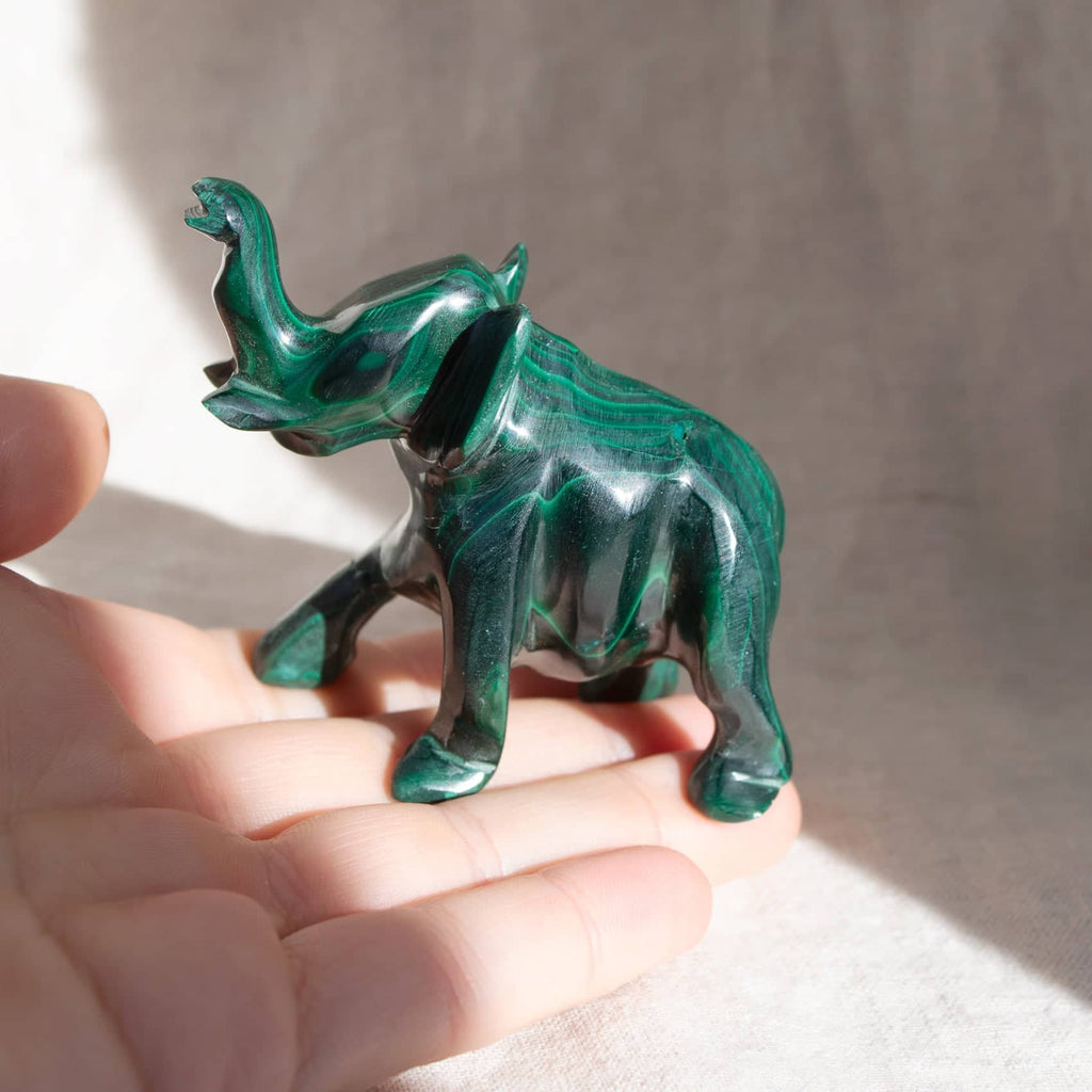 Genuine Malachite Elephants - Hand Carved - 1 of a Kind