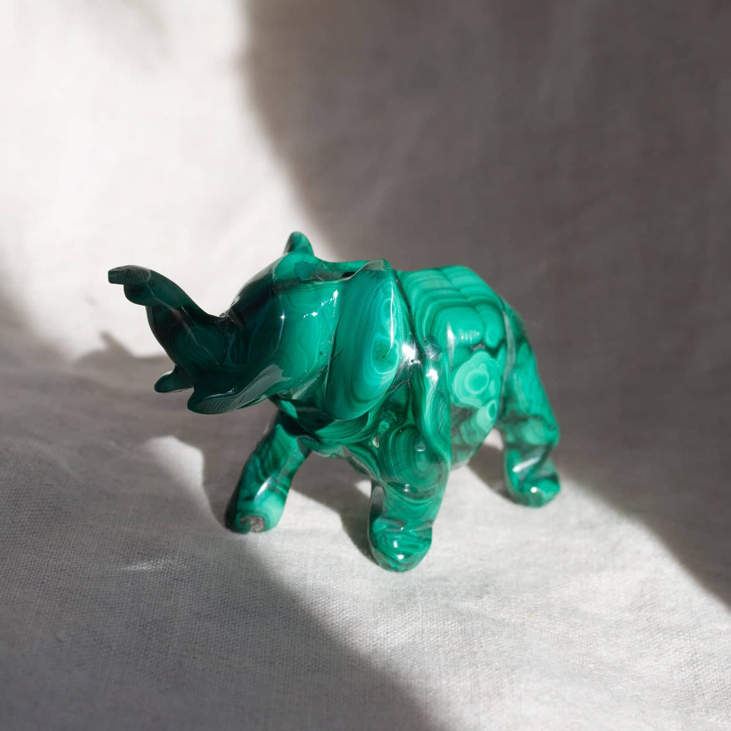 Genuine Malachite Elephants - Hand Carved - 1 of a Kind