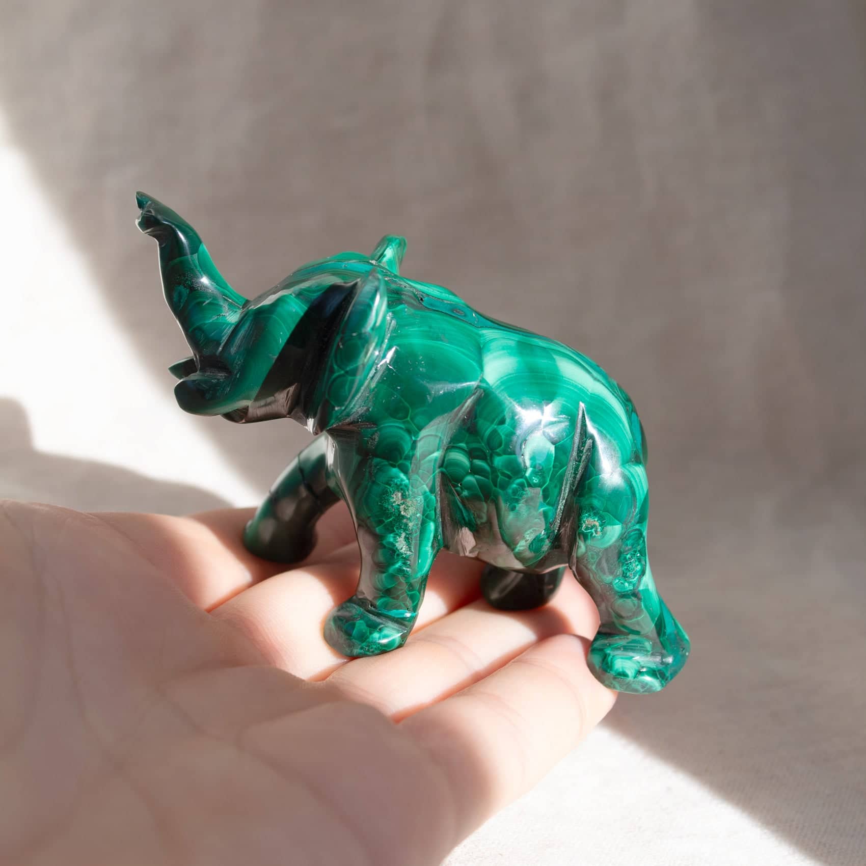 Genuine Malachite Elephants - Hand Carved - 1 of a Kind