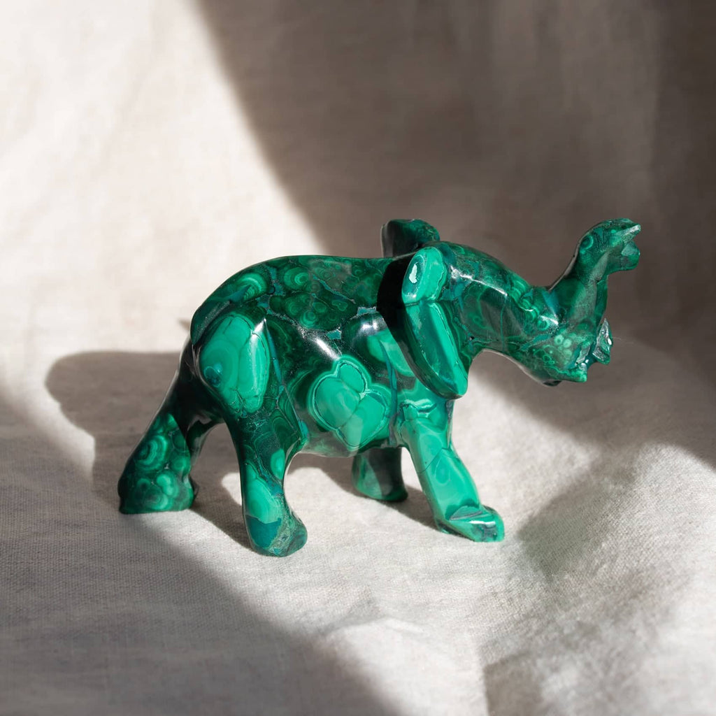 Genuine Malachite Elephants - Hand Carved - 1 of a Kind
