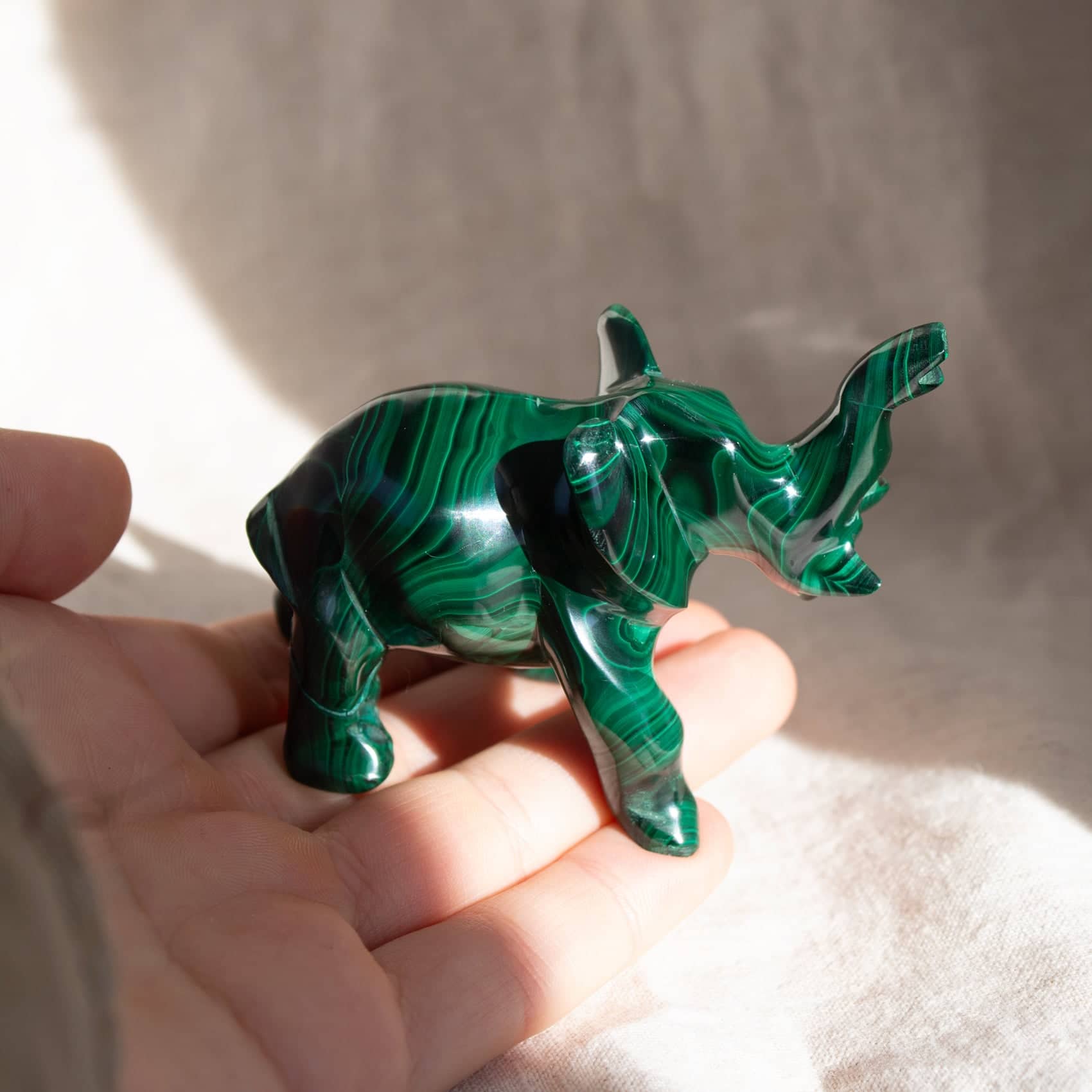 Genuine Malachite Elephants - Hand Carved - 1 of a Kind